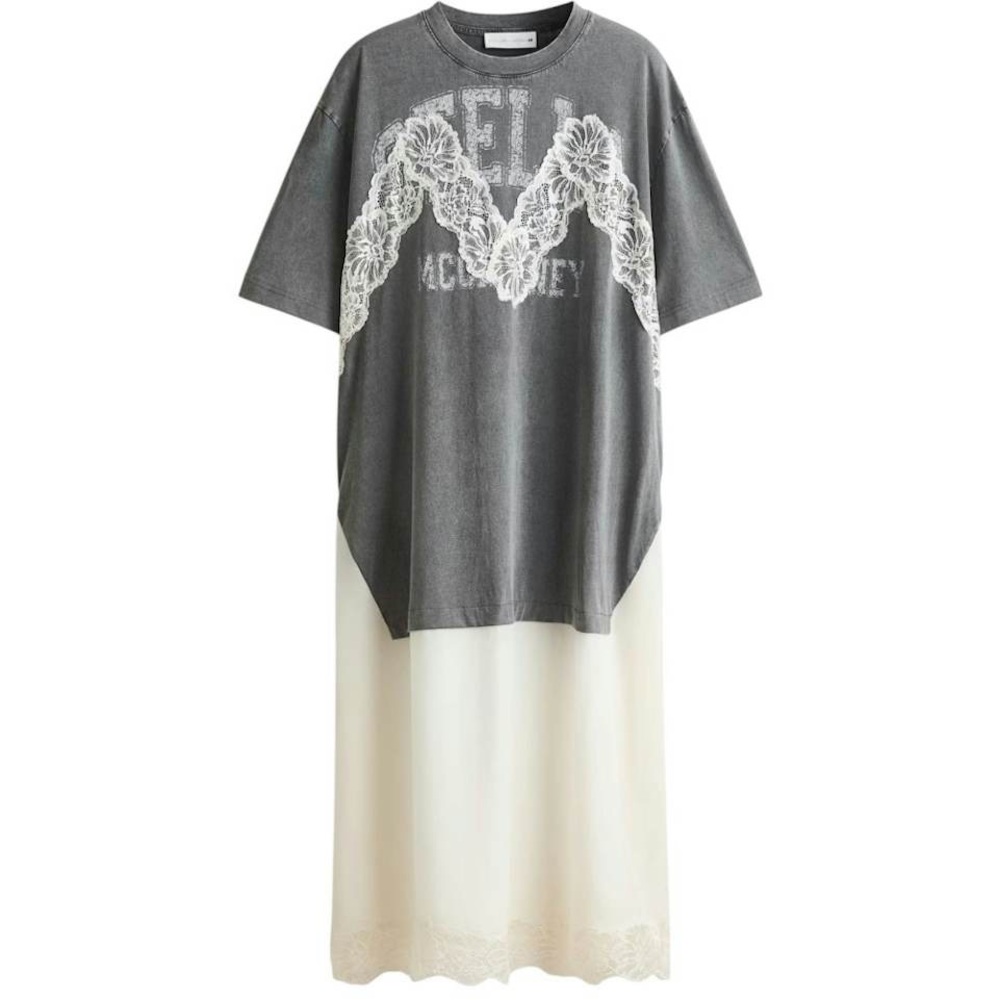 Stella McCartney x H&M Gray & Cream Lace-Trim Shirt Dress